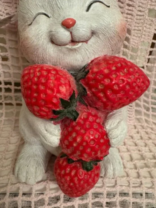 Easter Bunny with Strawberries Figurine Spring Tabletop Decor - Picture 2 of 3